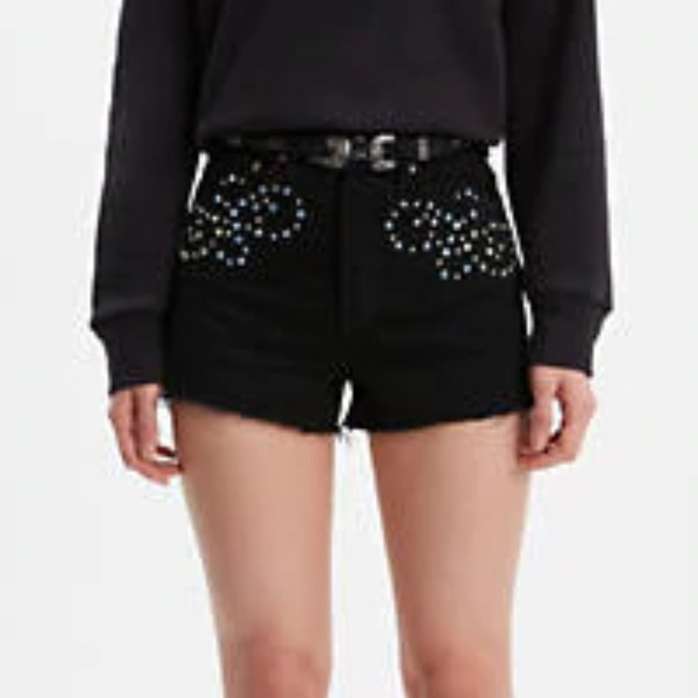 LEVI'S Ribcage Denim Black Studs High Rise Shorts